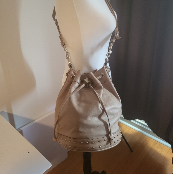 NWOT CREAM DANIER LEATHER STUDDED BAG - Picture 2 of 9